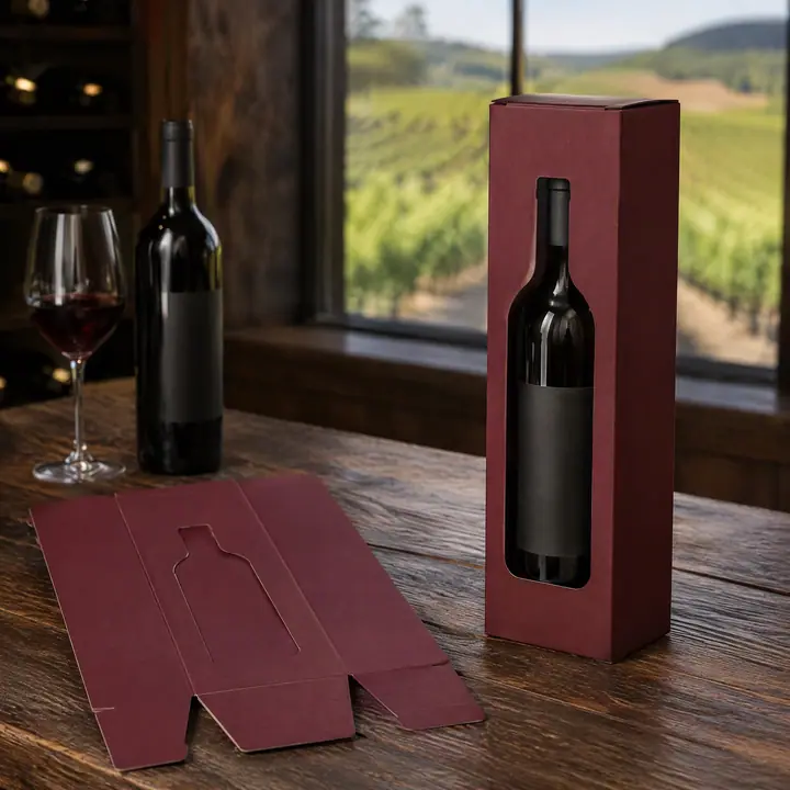 Dark Red Window Wine Carton