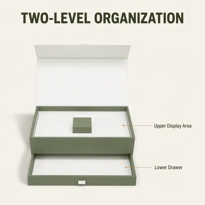 White Textured Paper Rigid Ring Box Double Layer – view 3