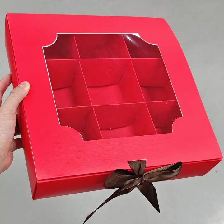 Red Rigid Ribbon Box Clear Lid Window Matt – view 6