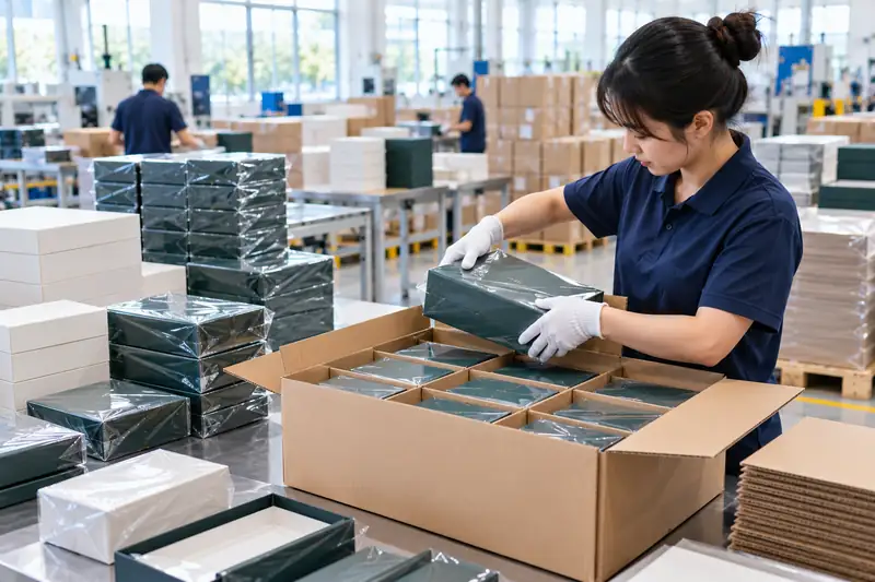 Finished boxes packed into an export carton