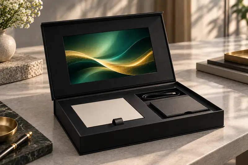 An LCD video box for a product launch kit